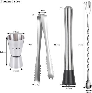 Набір для коктейлів з нержавіючої сталі, 5 предметів: міксер, шейкер, мірний стакан, прес для фруктів, подарунковий