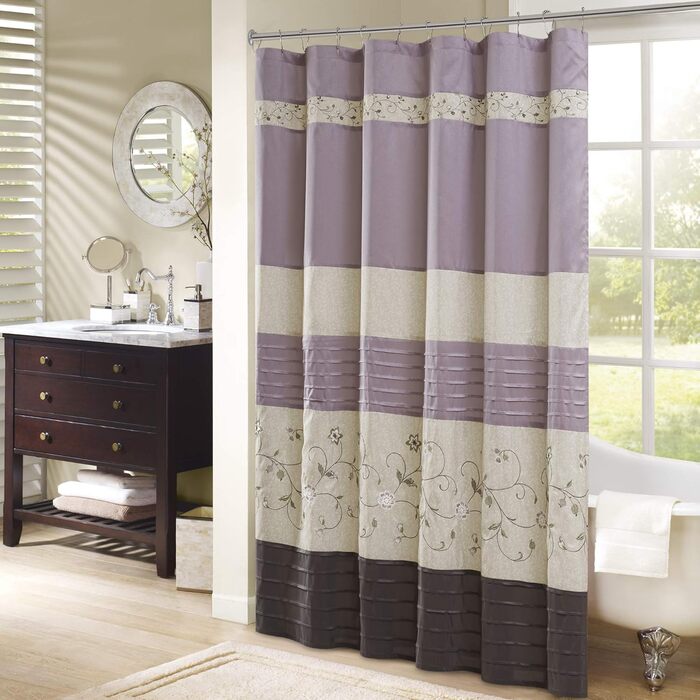 Шторка для душу Madison Park Serene Flora з вишивкою, 72x72 см, фіолетовий