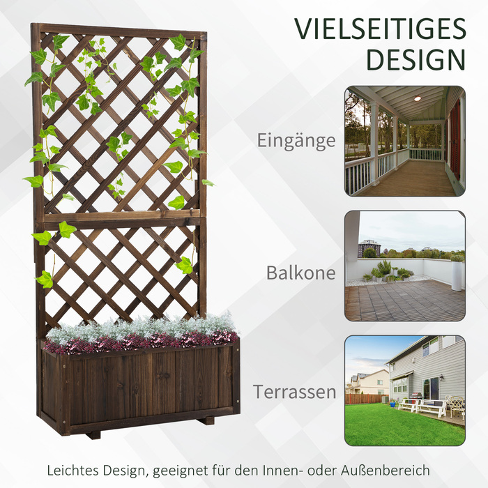 Outsunny Raised Garden Bed with Trellis and Planter Box made of Wood, 72.5x31.5x149.5cm, ideal for climbing plants & roses in the garden
