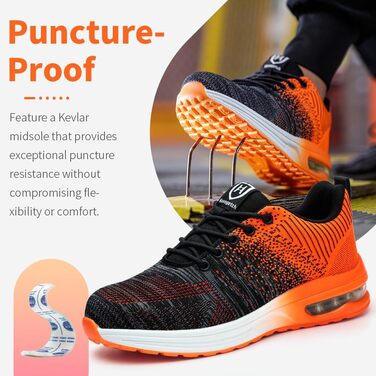 Захисні черевики Nasogetch для жінок та чоловіків: сталевий капок, робочі черевики, спортивний дизайн, дихаючий матеріал (38 EU, помаранчевий)