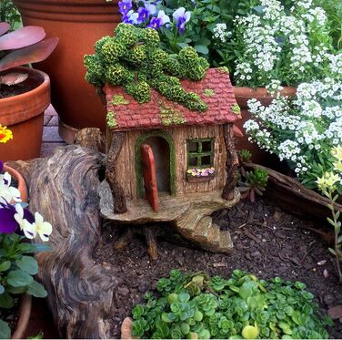 PRETMANN's Fairy Garden House - large fairy tree house with a door that opens - 22.9 cm high - fairy garden accessories