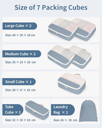 Набір органайзерів для валізи Narwey 7 шт., Packing Cubes для подорожей, рюкзаків, валіз (смугастий, Y-граублау)