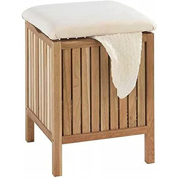 WENKO Badhocker Norway with Laundry Hamper, Storage Bench with Upholstered and Flip-Up Seat as Lid, Solid Walnut Wood, Oiled, Capacity 65 L, (W x H x D): 39 x 52 x 39 cm, Natural