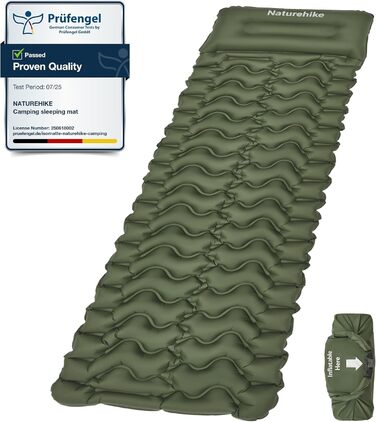Килимок для кемпінгу Naturehike, Ultraleichte, Надувний, з інтегрованим насосом, для велосипедних походів, рівень початківців, темно-синій (з надувним мішком, армійний зелений)