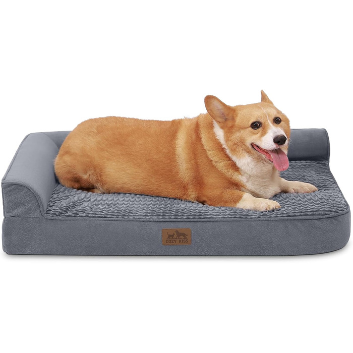 COZY KISS Orthopedic Dog Bed, 19cm Thick Dog Sofa for Medium-Sized Dogs, Removable and Washable Dog Couch, Non-Slip Bottom, Waterproof Inner Lining (Gris-L-Type, L(107 * 76 * 19CM)) (Gray-L-Type, M(91*69*19CM))