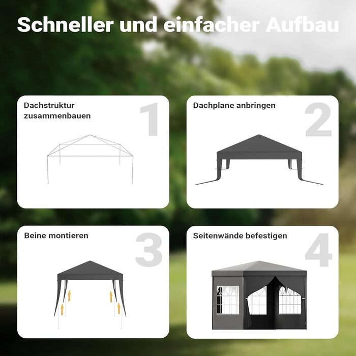 Toboli Pavilion 3 x 3 m in Grey with UV Protection 50+, Garden Pavilion with Removable Sides, Party Tent with Windows for e.g. Terrace and Festival