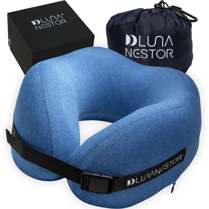 Подушка для подорожей з піни Memory Foam: для літака, авто, поїзда – блакитна, ергономічна, з чохлом для транспортування та можливістю прання