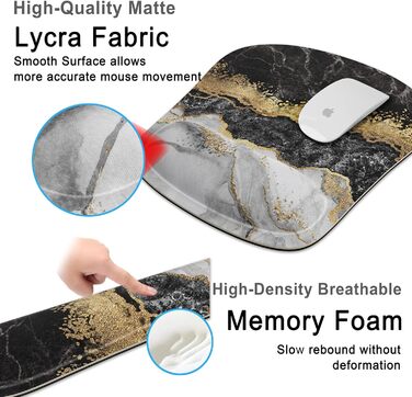 Підставка для зап'ястя клавіатури, Memory Foam, ергономічний килимок для миші з підтримкою зап'ястя, комплект з неслизькою гумовою основою, офіс, легке набирання тексту та зняття болю – Рожевий Золотий Мрамор Рожевий Золотий Мрамор (Золотий Абстракт)