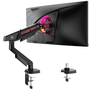 Кронштейн для монітора ARES WING для плоских та вигнутих екранів 17-40 дюймів, регульований тримач з VESA 75/100 мм, навантаження до 12 кг, чорний