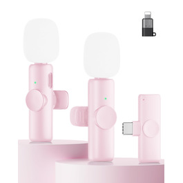 Беспроводной петличный микрофон 2шт, для iPhone, iPad, Android, с шумоподавлением, Plug & Play, для видео, подкастов, YouTube, TikTok (Рожевий)