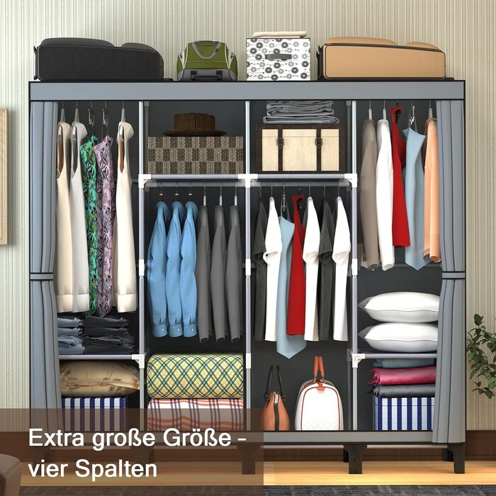 LOEFME Wardrobe 170 * 175 * 45cm, Fabric Wardrobe for Bedroom, Fabric Clothes Closet, Fabric Wardrobe with 2 Hanging Rails