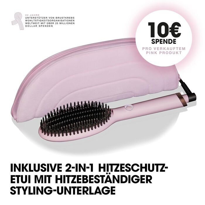 Випрямляч для волосся ghd glide: щітка-випрямляч для гладкого та блискучого волосся, випрямляє та укладає сухе волосся, без пуху, для всіх типів волосся, без екстремального пошкодження тепла (Pink Sorbet)