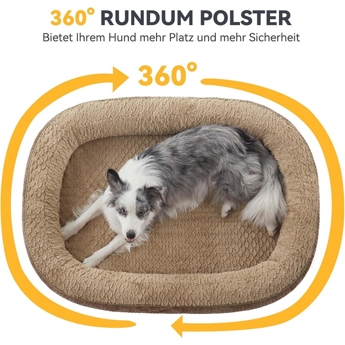 Ортопедичне ліжко для собак середніх порід Pawk, з чотиристороннім валиком для шиї, з memory foam, водонепроникне, антиковзаюче, знімне та пральне (122 x 89 x 19 см)