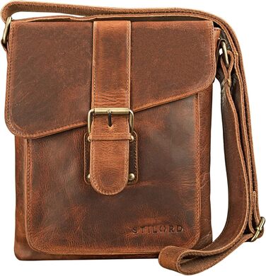 STILORD 'Mattia' Small Crossbody Bag for Men, Genuine Leather Vintage - Shoulder Bag for 10.1 inch Tablets & iPads 9.7 inch - Messenger Bag & Men's Handbag, Color: Kara - Cognac