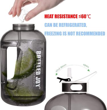 Water bottle with straw, 1 Gallon / 3.5L BPA-Free Leak-Proof Plastic Sports Bottle, Water Bottle with Time Markers, Drinking Bottle for Fitness, Office, Outdoor, Home (Black, 2500 ml)