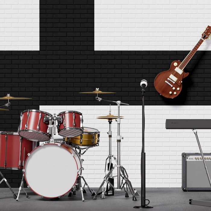 Акустичні панелі TONOR у вигляді цегли, самоклеючі шумопоглинаючі плити для стін (18 шт, 30x30x0,9 см), чорні — для звукоізоляції та декору кімнати