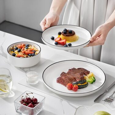 MALACASA, Luna Series, 12-Piece White Porcelain Dinnerware Set – Combination Set, including 4 Dinner Plates, 4 Dessert Plates, and 4 Cereal Bowls for 4 people