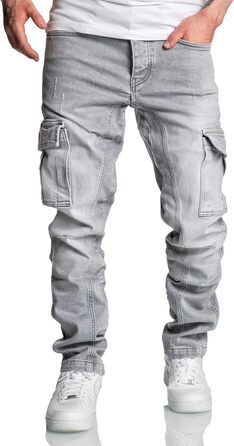 Чоловічі джинси карго Amaci&Sons Regular Slim 7977 (30W/30L, світло-сірі, з потертостями)