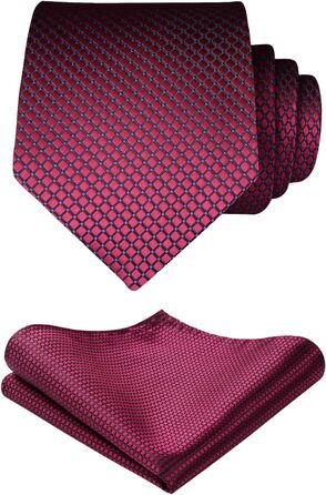 HISDERN Комплект краватки та нагрудного хустинки в клітинку для чоловіків, бургундський колір