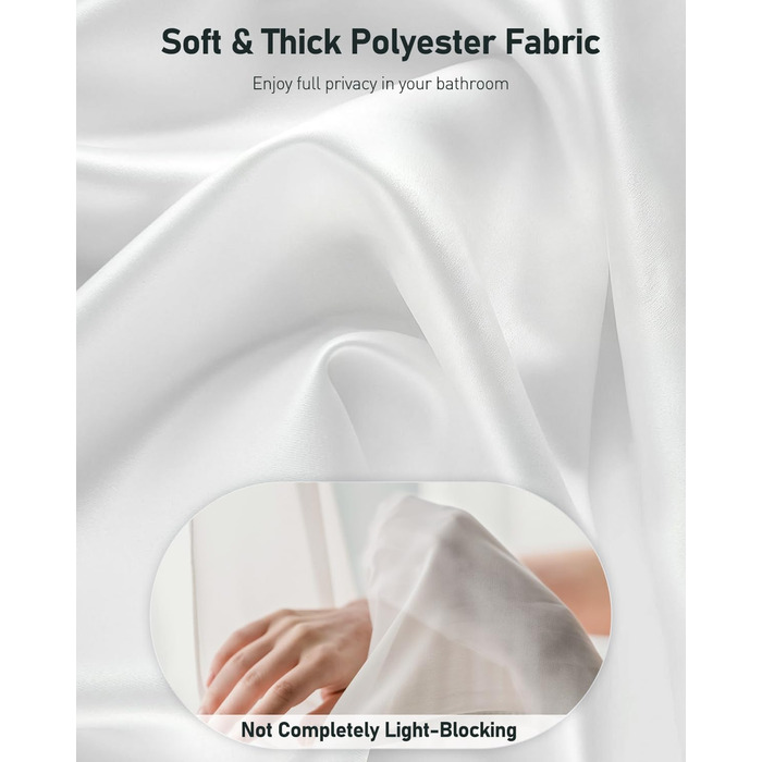 Шторка для душу Uniclife, біла, 180x180 см, тканинна, водонепроникна, з 12 міцними люверсами та обтяженим низом для ванни