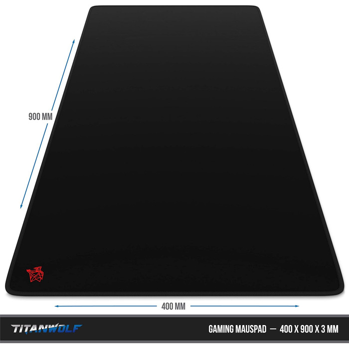 Килимок для миші Titanwolf Schwarz XXL 900x400mm - великий килимок для геймінгу, чорний, покращена точність та швидкість