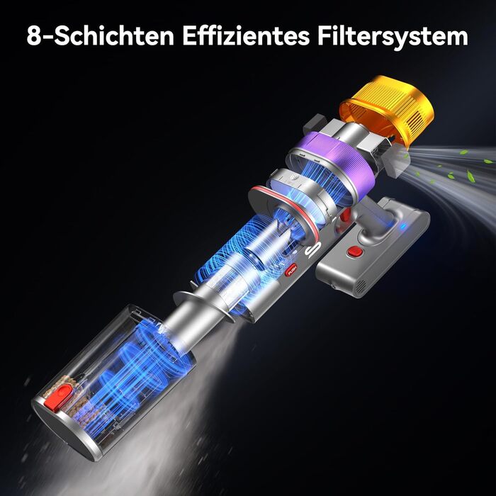 Бездротовий пилосос Vistefly V15 Ultra з акумулятором, 58000Pa, 600W, 70 хвилин роботи, подвійний дисплей, контейнер для пилу, дизайн, для твердих поверхонь, килимів, шерсті тварин