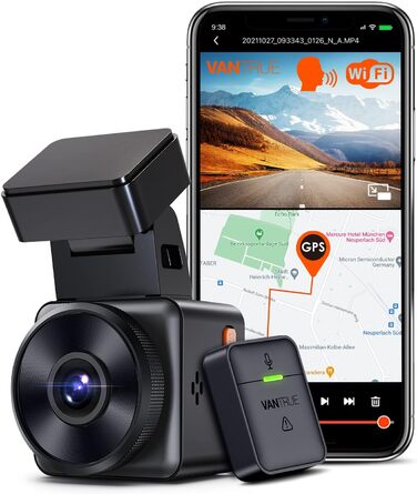 Автомобільний відеореєстратор VANTRUE E1 2.7K Wi-Fi GPS, 2.5K 1440P/60FPS, керування голосом та пультом, нічне бачення HDR, паркувальний режим 24/7, кут 160°, до 512ГБ