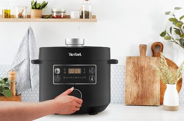 Мультиварка Tefal Turbo Cuisine 4.8л CY7548: швидка, 10 програм (приготування на пару, тушкування, смаження, су-від, рис), підтримання тепла, антипригарне покриття, чорна