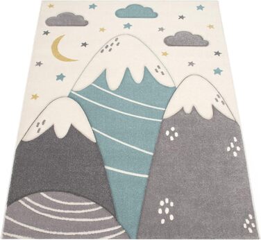 Дитячий килим Paco Home для хлопчиків та дівчаток 3D Пастельні гори, хмари, зірки 160x230 см Бежевий