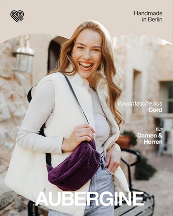 Чоловіча та жіноча поясна сумка PP-Berlin з бавовни ручної роботи, 3 відділення, веганський матеріал, виготовлена в Німеччині, для повсякденного використання, можна носити як через плече (фіолетовий)