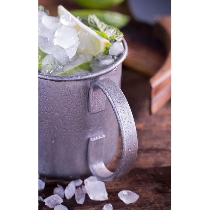 Moscow Mule - 2 x 500 ml Cocktail Glasses, 27 cm Bar Spoon, 5cl Jigger & Black Lime Squeezer, Food-Grade, Cocktail Glass Set including Gift Box, (Antique Stainless Steel, 2 Pieces (1 Pack))
