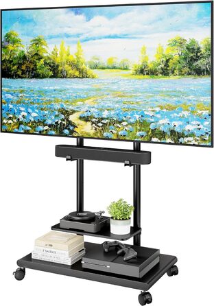 Підставка для телевізора на колесах з кріпленням для саундбару, 50-90 дюймів, до 70 кг, регульована висота та нахил, MAX VESA 600x400 мм