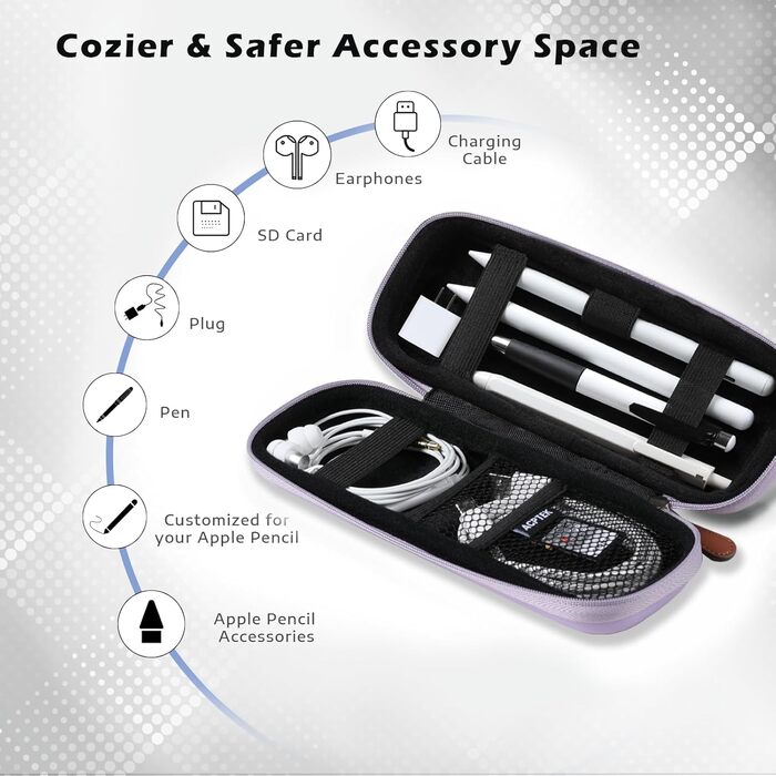 Чохол для Apple Pencil та інших стилусів: преміум шкіра, USB-кабель, фіолетовий