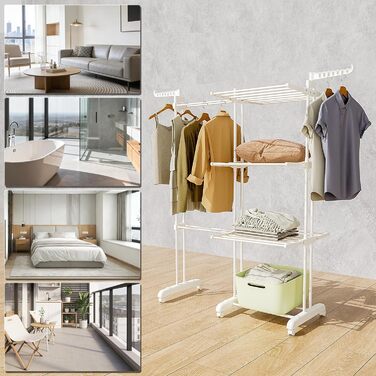 Турбо сушарка для білизни з колесами, сіра, 3 яруси, 2 в 1