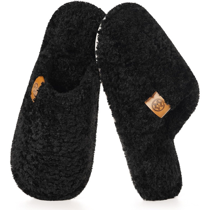 Домашні тапочки Dokela для жінок та чоловіків, зручні, з піною пам'яті, з штучним хутром, закриті, легкі, антиковзаючі (46/47 EU, Чорний)