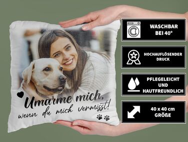 Персоналізована подушка з фото для власників собак LIEBTASTISCH, 40x40 см, подарунок для любителів тварин, декор, «Обійми мене, якщо сумуєш»