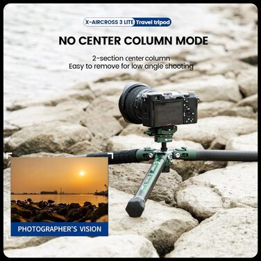Штатив Fotopro X-Aircross 1: Вуглецеве волокно, 130 см, поворот 360°, швидкозмінна пластина, 8 кг, зелений