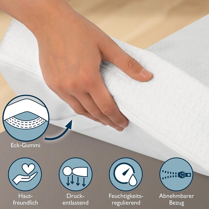 Beautissu 7 Zone Mattress Topper 90x200 cm – Topper 90x200 cm for Box Spring Bed, Mattresses, 30 cm Height – Non-Slip, Breathable Mattress Protector, 7 cm Visco Foam Mattress Pad – BeauNuit MT Lux