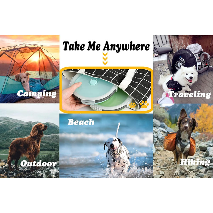 Складані миски для собак з силікону для корму та води, для подорожей, з кришкою, портативні, розширювані, для домашніх тварин, для прогулянок, кемпінгу, 2 шт. Великий розмір, блакитний / зелений