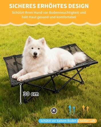 КінгКемп лежанка для собак, піднята лежанка для домашніх тварин, лежанка для собак на відкритому повітрі, чорна, 57 x 57 x 23 см (126 x 66 x 33 см)