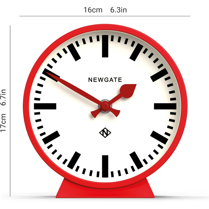 NEWGATE® M Mantel Clock for Fireplace Inserts, Silent, No Ticking, Modern Mantel Clock, Small Mantel Clock, Railroad Dial, Red