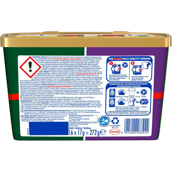 Капсули для прання Persil 4in1 Color DISCS для кольорової білизни, технологія глибокого очищення, 16 шт (набір 8х2)