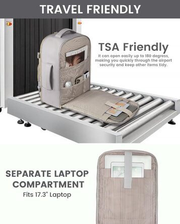 Рюкзак LOVEVOOK 40L для ручної поклажі в літак, жіночий, водонепроникний, з відділенням для ноутбука 17 дюймів, підходить для Easyjet, для подорожей, роботи, хайкінгу, оливково-бежевий (17.3 дюйми, світло-сіро-бежевий)
