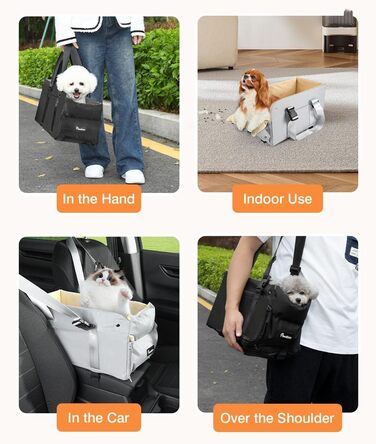 Крісло-ліжко для собак Pawaboo: зручне автокрісло для маленьких собак до 11 кг, сіре та бежеве