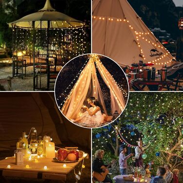 Ланцюжок прикрас з 200 LED кулями, 23 метри, тепле світло. Ідеально для декору на Різдво, весілля, вечірки. 8 режимів, функція пам'яті, з вилкою.