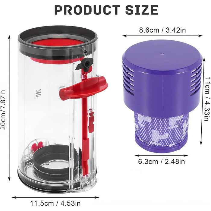 Dyson V11/V15/SV14/SV15/SV22 Replacement Dust Bin with HEPA Filter - Transparent & Reliable Vacuum Accessory