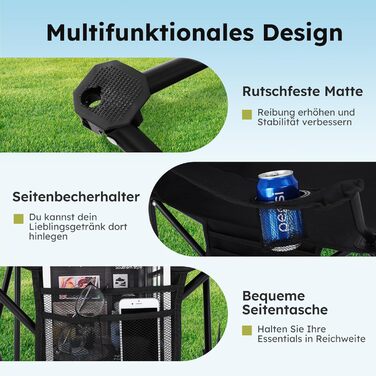 Набір 2 складаних стільців для кемпінгу High Point Sports з підсклянником та охолоджувачем, до 120 кг, чорний