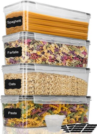 Набір контейнерів для зберігання Withosent 24 шт. з кришкою, пластикові, для борошна, мюслі, кукурудзяних пластівців, з етикетками та ложкою (2L 1.6L 0.8L)
