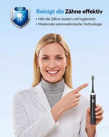 Електрична звукова зубна щітка JTF з УФ-дезінфекцією та сушінням, бездротова зарядка, 5 режимів чищення, 6 насадок, стаканчик для полоскання, акумуляторна для дому та подорожей (Чорна)