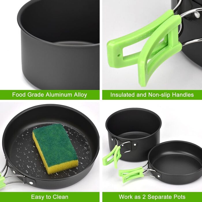 Набір посуду для кемпінгу на 17 частин: набір для приготування їжі на природі, пікніків, риболовлі та походів (2-3 особи)